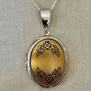 Silver and gold tone large floral pendant necklace